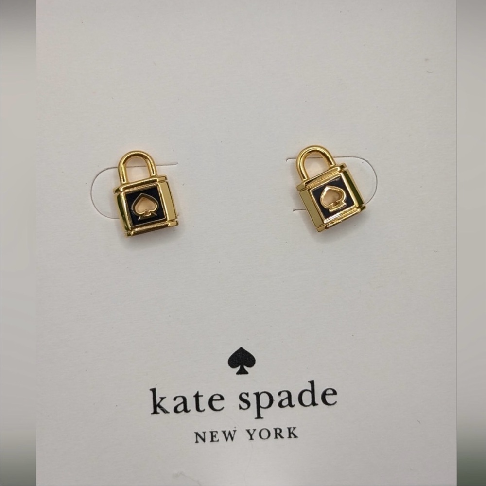 KATE SPADE Gold-Plated Lock and Spade Cutout Padlock Stud Earrings NWT✨✨✨